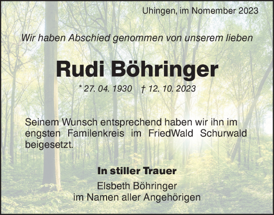 Traueranzeige von Rudi Böhringer von NWZ Neue Württembergische Zeitung