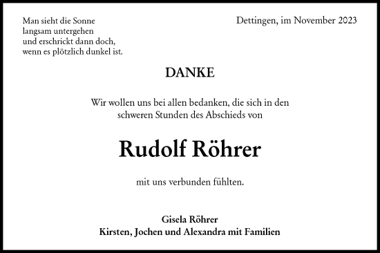 Traueranzeige von Rudolf Röhrer von SÜDWEST PRESSE/SÜDWEST PRESSE