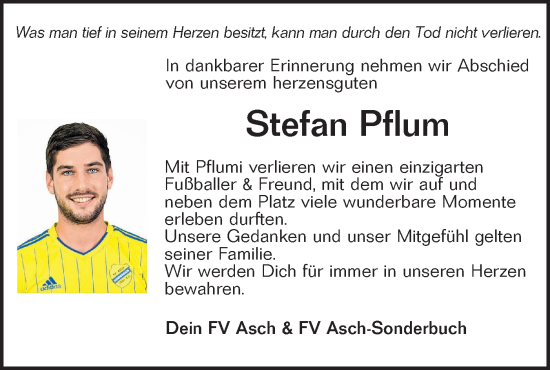 Traueranzeige von Stefan Pflum von SÜDWEST PRESSE Ausgabe Ulm/Neu-Ulm