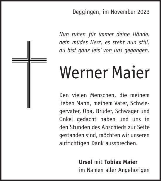 Traueranzeige von Werner Maier von Geislinger Zeitung