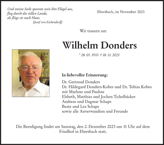 Traueranzeige von Wilhelm Donders von NWZ Neue Württembergische Zeitung