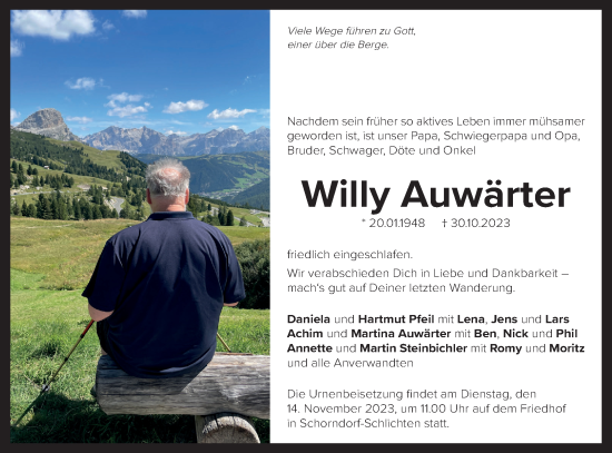 Traueranzeige von Willy Auwärter von NWZ Neue Württembergische Zeitung