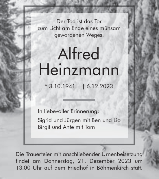 Traueranzeige von Alfred Heinzmann von Geislinger Zeitung