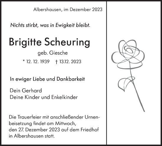 Traueranzeige von Brigitte Scheuring von NWZ Neue Württembergische Zeitung