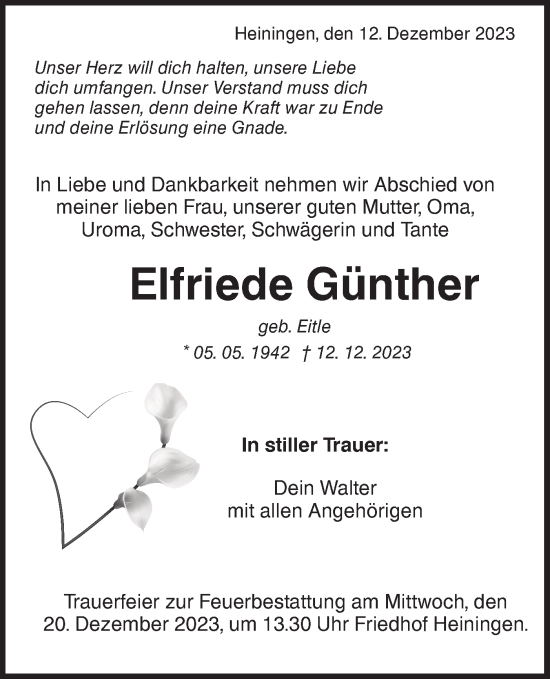 Traueranzeige von Elfriede Günther von NWZ Neue Württembergische Zeitung