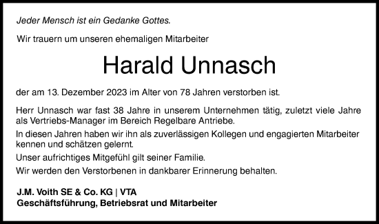 Traueranzeige von Harald Unnasch von Hohenloher Tagblatt