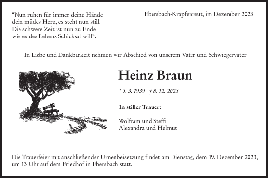 Traueranzeige von Heinz Braun von NWZ Neue Württembergische Zeitung