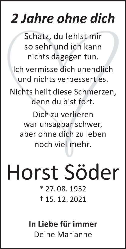 Traueranzeige für Horst Söder vom 15.12.2023 aus Hohenloher Tagblatt