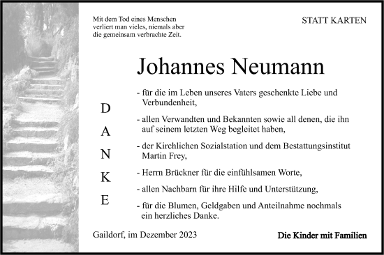 Traueranzeige von Johannes Neumann von Rundschau Gaildorf