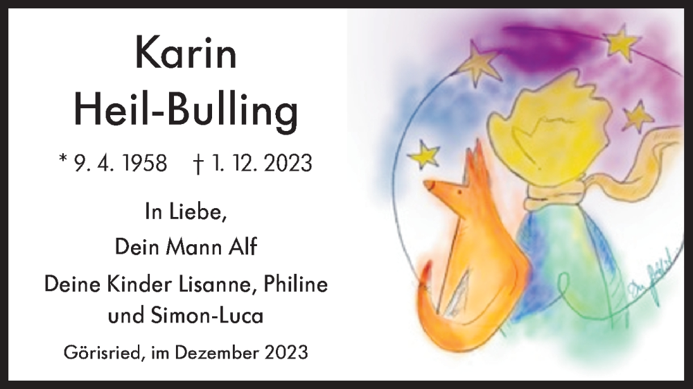  Traueranzeige für Karin Heil-Bulling vom 05.12.2023 aus Haller Tagblatt