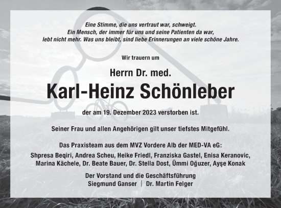 Traueranzeige von Karl-Heinz Schönleber von SÜDWEST PRESSE/SÜDWEST PRESSE