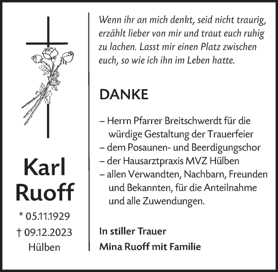 Traueranzeige von Karl Ruoff von SÜDWEST PRESSE/SÜDWEST PRESSE