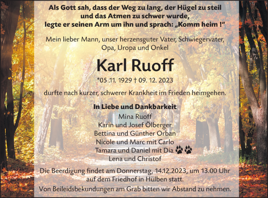 Traueranzeige von Karl Ruoff von SÜDWEST PRESSE/SÜDWEST PRESSE