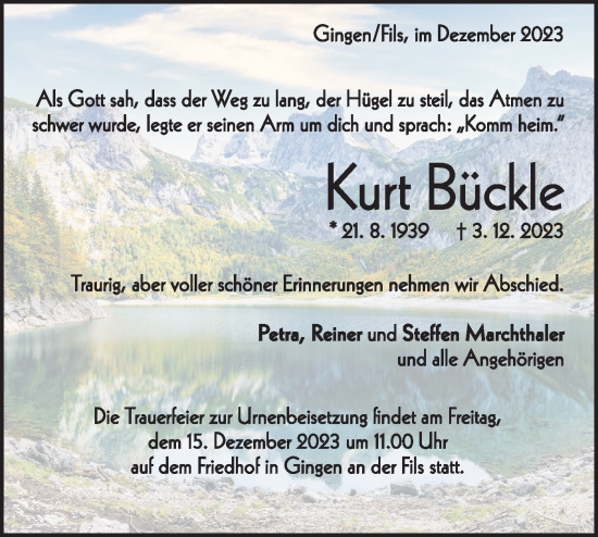 Traueranzeige von Kurt Bückle von Geislinger Zeitung