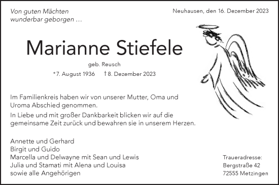 Traueranzeige von Marianne Stiefele von SÜDWEST PRESSE/SÜDWEST PRESSE