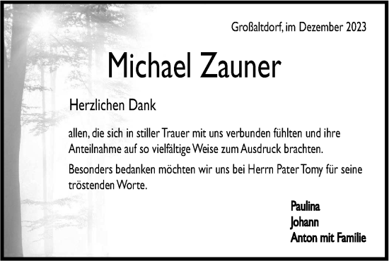 Traueranzeige von Michael Zauner von Rundschau Gaildorf