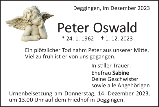 Traueranzeige von Peter Oswald von Geislinger Zeitung