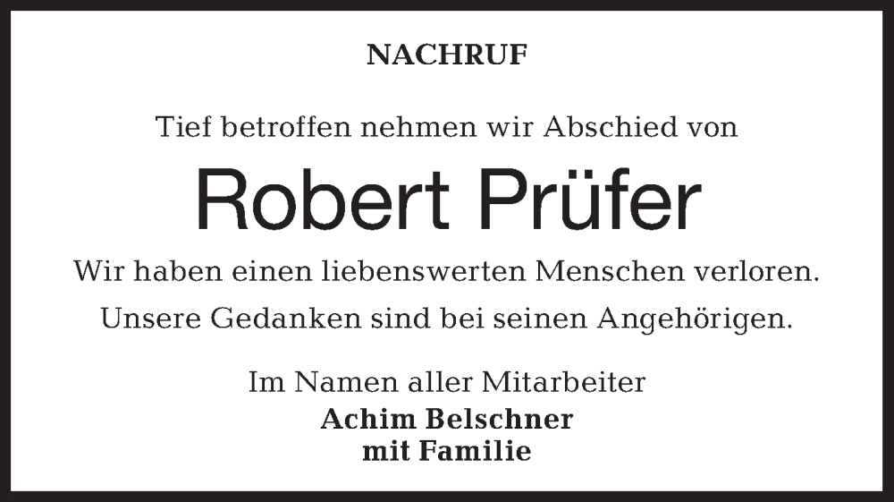  Traueranzeige für Robert Prüfer vom 23.12.2023 aus Haller Tagblatt