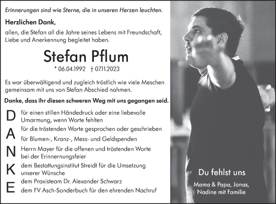 Traueranzeige von Stefan Pflum von SÜDWEST PRESSE Ausgabe Ulm/Neu-Ulm