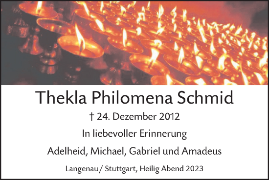 Traueranzeige von Thekla Philomena Schmid von SÜDWEST PRESSE Ausgabe Ulm/Neu-Ulm