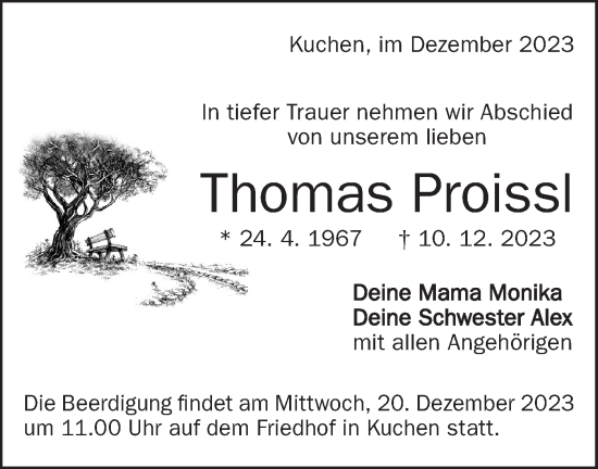 Traueranzeige von Thomas Proissl von Geislinger Zeitung