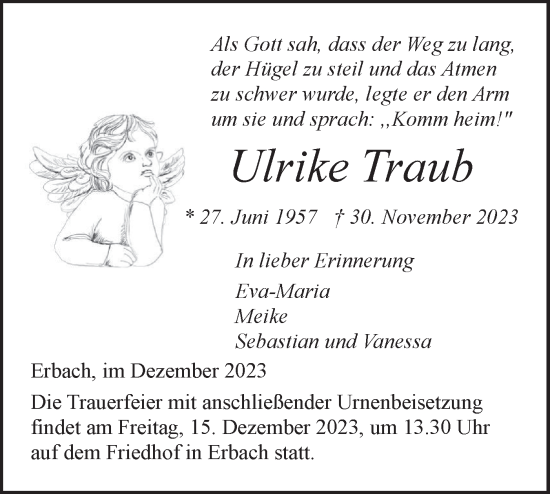 Traueranzeige von Ulrike Traub von SÜDWEST PRESSE Ausgabe Ulm/Neu-Ulm