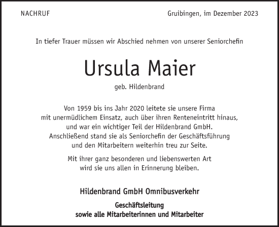 Traueranzeige von Ursula Maier von NWZ Neue Württembergische Zeitung/Geislinger Zeitung