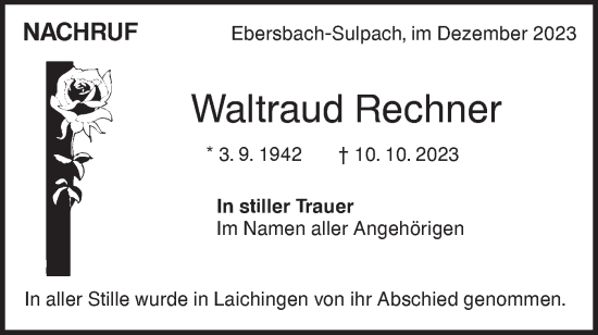 Traueranzeige von Waltraud Rechner von NWZ Neue Württembergische Zeitung