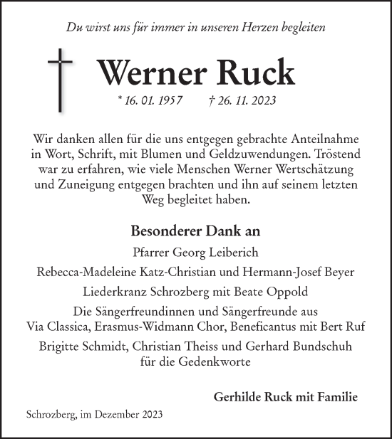 Traueranzeige von Werner Ruck von Hohenloher Tagblatt