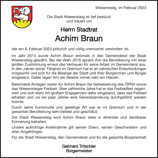 Traueranzeige von Achim Braun von Geislinger Zeitung