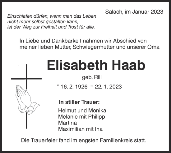 Traueranzeige von Elisabeth Haab von NWZ Neue Württembergische Zeitung