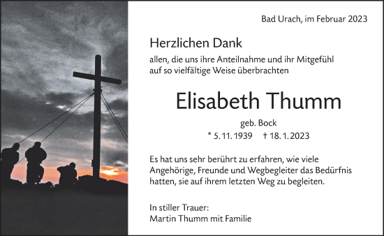 Traueranzeige von Elisabeth Thumm von Metzinger-Uracher Volksblatt