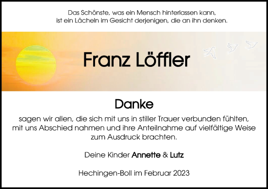 Traueranzeige von Franz Löffler von Metzinger-Uracher Volksblatt