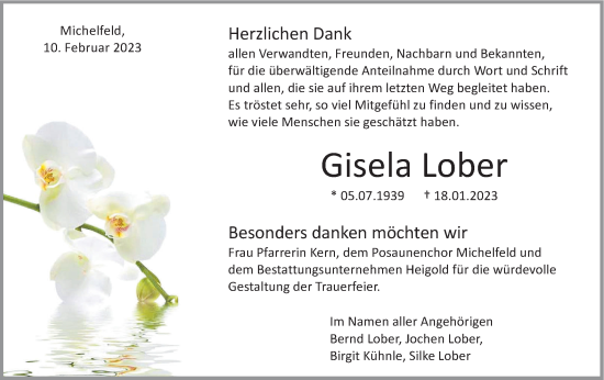 Traueranzeige von Gisela Lober von Haller Tagblatt