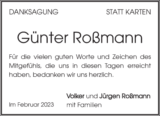 Traueranzeige von Günter Roßmann von Geislinger Zeitung