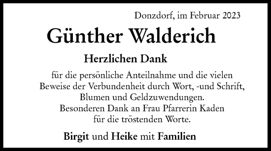 Traueranzeige von Günther Walderich von NWZ Neue Württembergische Zeitung