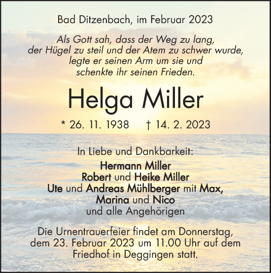 Traueranzeige von Helga Miller von Geislinger Zeitung