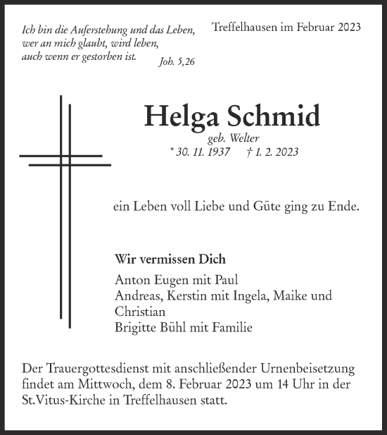 Traueranzeige von Helga Schmid von NWZ Neue Württembergische Zeitung/Geislinger Zeitung