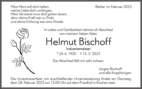 Traueranzeige von Helmut Bischoff von Geislinger Zeitung