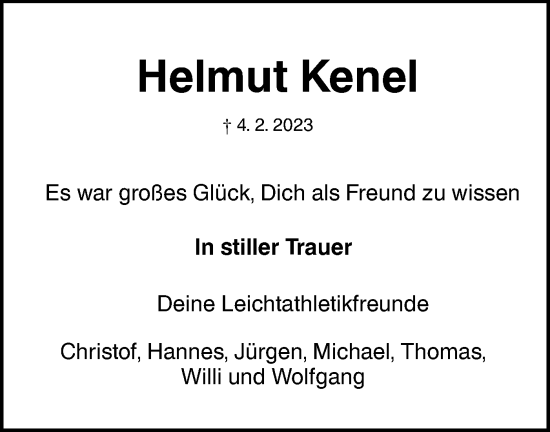 Traueranzeige von Helmut Kenel von NWZ Neue Württembergische Zeitung/Geislinger Zeitung