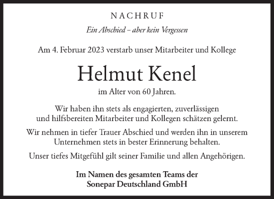 Traueranzeige von Helmut Kenel von NWZ Neue Württembergische Zeitung/Geislinger Zeitung