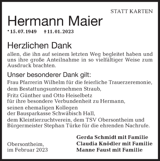 Traueranzeige von Hermann Maier von Haller Tagblatt