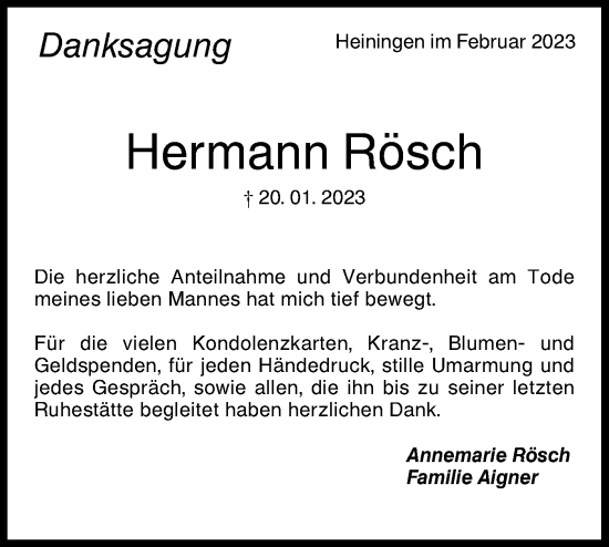 Traueranzeige von Hermann Rösch von NWZ Neue Württembergische Zeitung