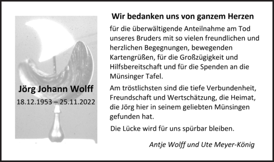 Traueranzeige von Jörg Johann Wolff von Alb-Bote/Metzinger-Uracher Volksblatt