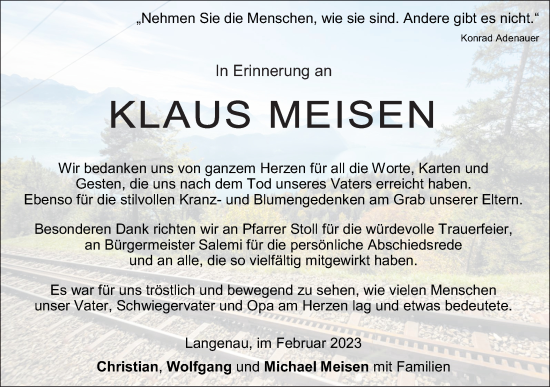 Traueranzeige von Klaus Meisen von SÜDWEST PRESSE Ausgabe Ulm/Neu-Ulm