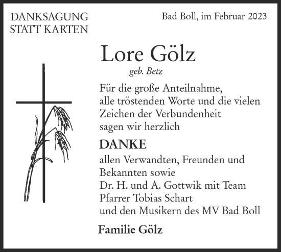 Traueranzeige von Lore Gölz von NWZ Neue Württembergische Zeitung