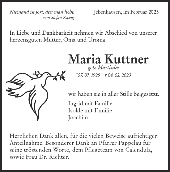 Traueranzeige von Maria Kuttner von NWZ Neue Württembergische Zeitung