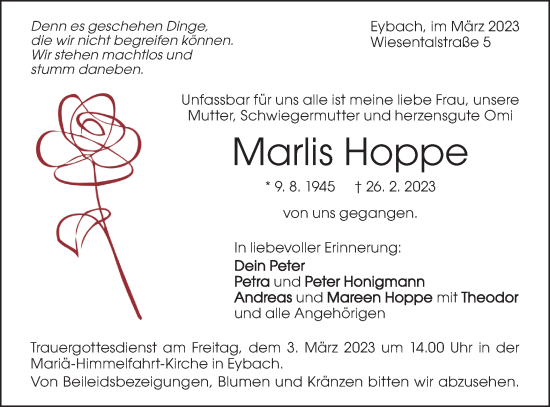 Traueranzeige von Marlis Hoppe von Geislinger Zeitung