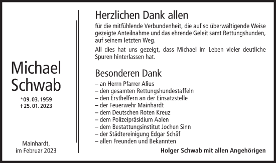 Traueranzeige von Michael Schwab von Haller Tagblatt