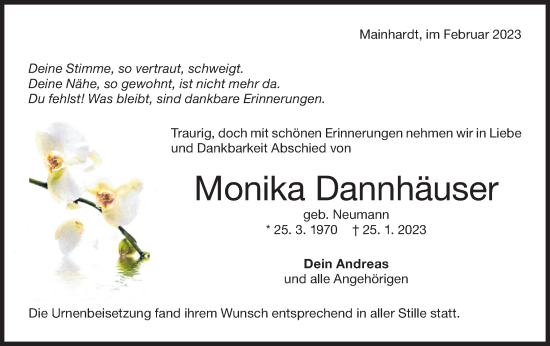 Traueranzeige von Monika Dannhäuser von Haller Tagblatt